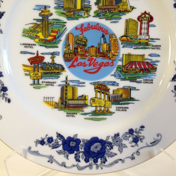 Vintage Schiff Las Vegas Souvenir Plate Gold Trim Sahara Stardust Hilton 10.25" - Picture 5 of 12
